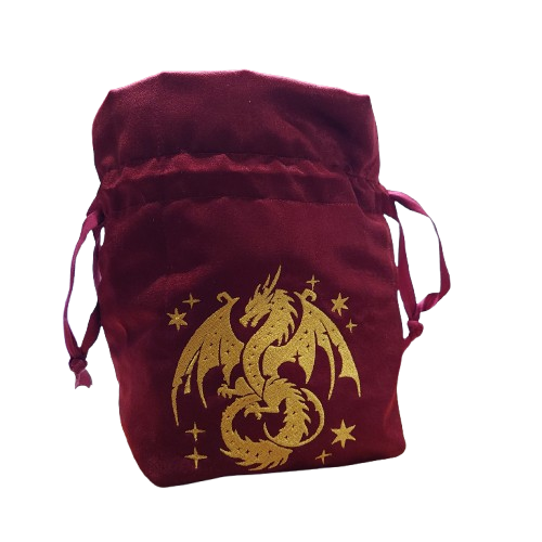 A colorful dice bag showcasing a dragon among twinkling stars, ideal for tabletop gaming and D&D adventures.