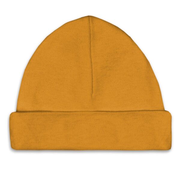 Geborduurd babymutsje ochre. Het is het perfecte cadeau voor babyshowers, geboorten, verjaardagen of gewoon voor je eigen kleintje.